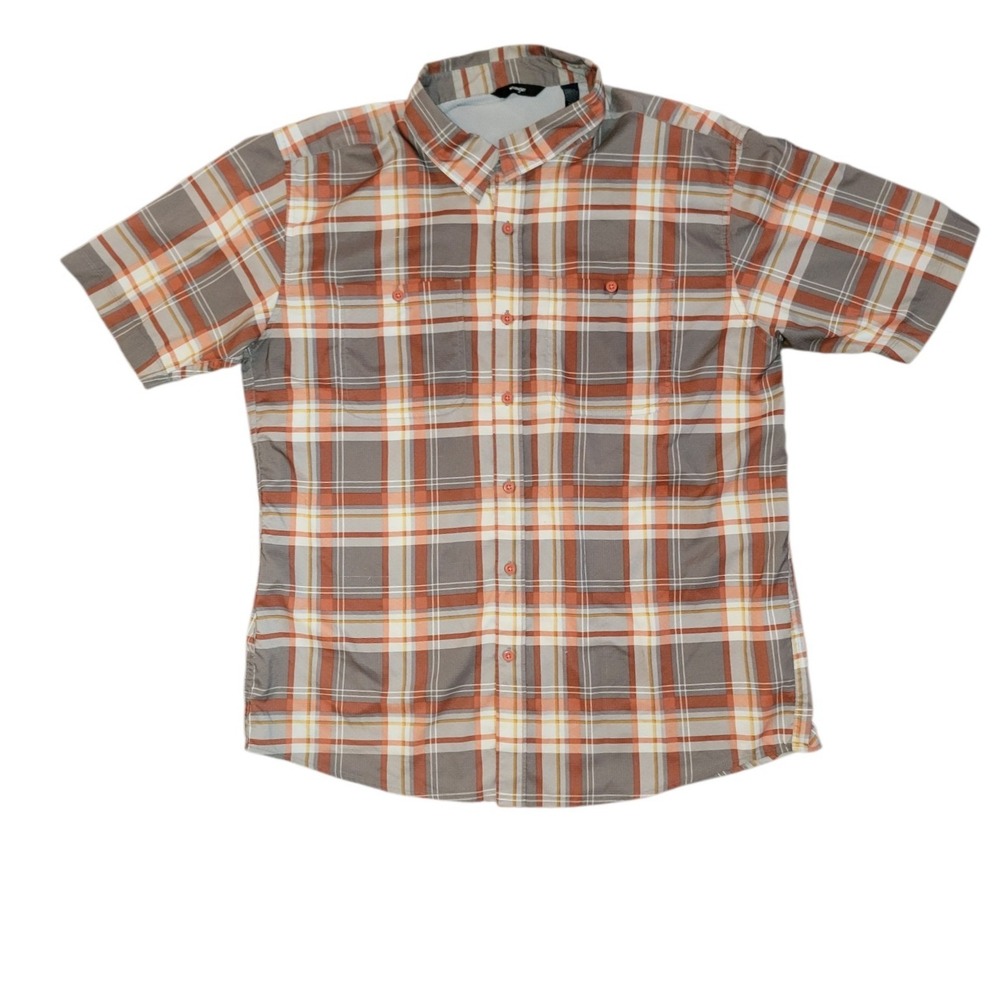 Wrangler Mens Plaid Short Sleeve Button Down Shirt Orange Grey Ripstop Size M‎ - Picture 3 of 6
